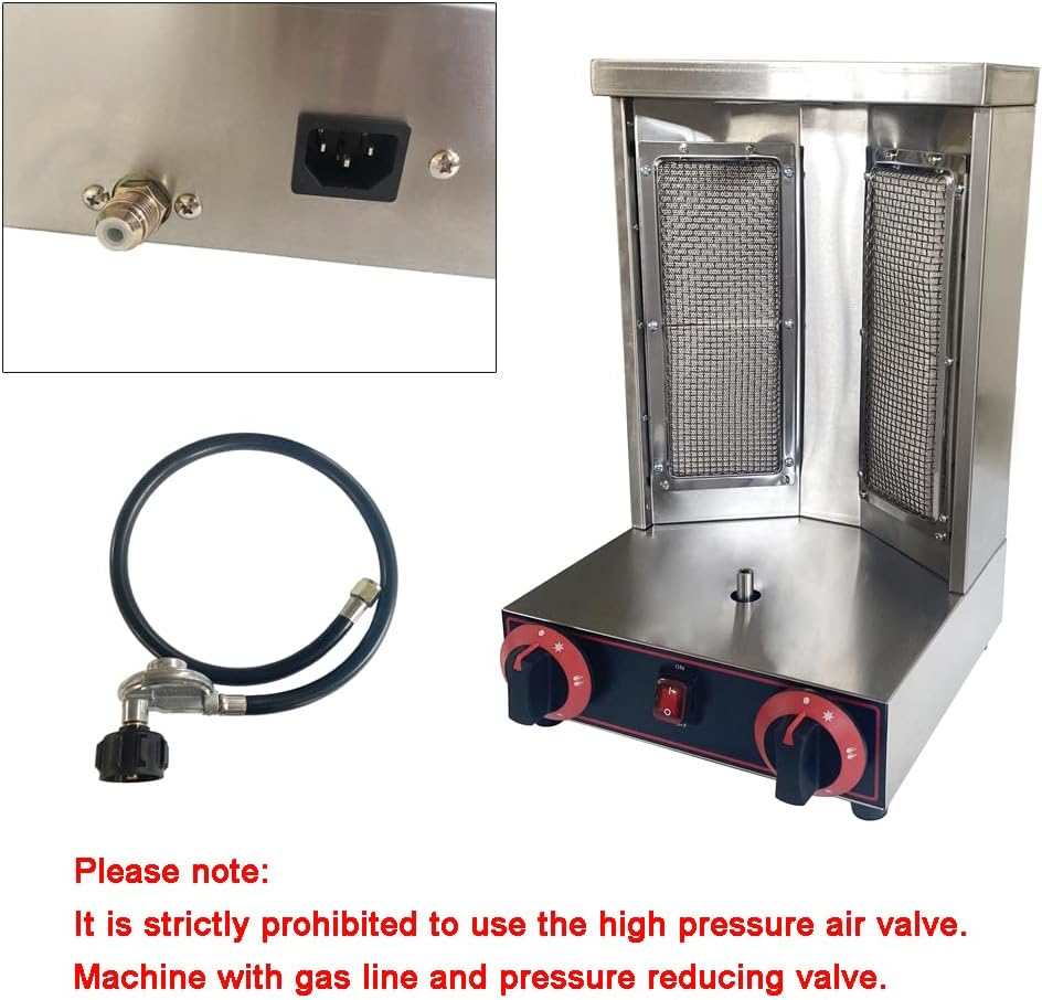 Shawarma Grill Machine Vertical Broiler LP Gas Turkish Barbecue Shawarma Rotisserie Countertop Rotating Doner Kebab Gyro Grill Oven with 2 Burners for Home Kitchen Restaurant Party