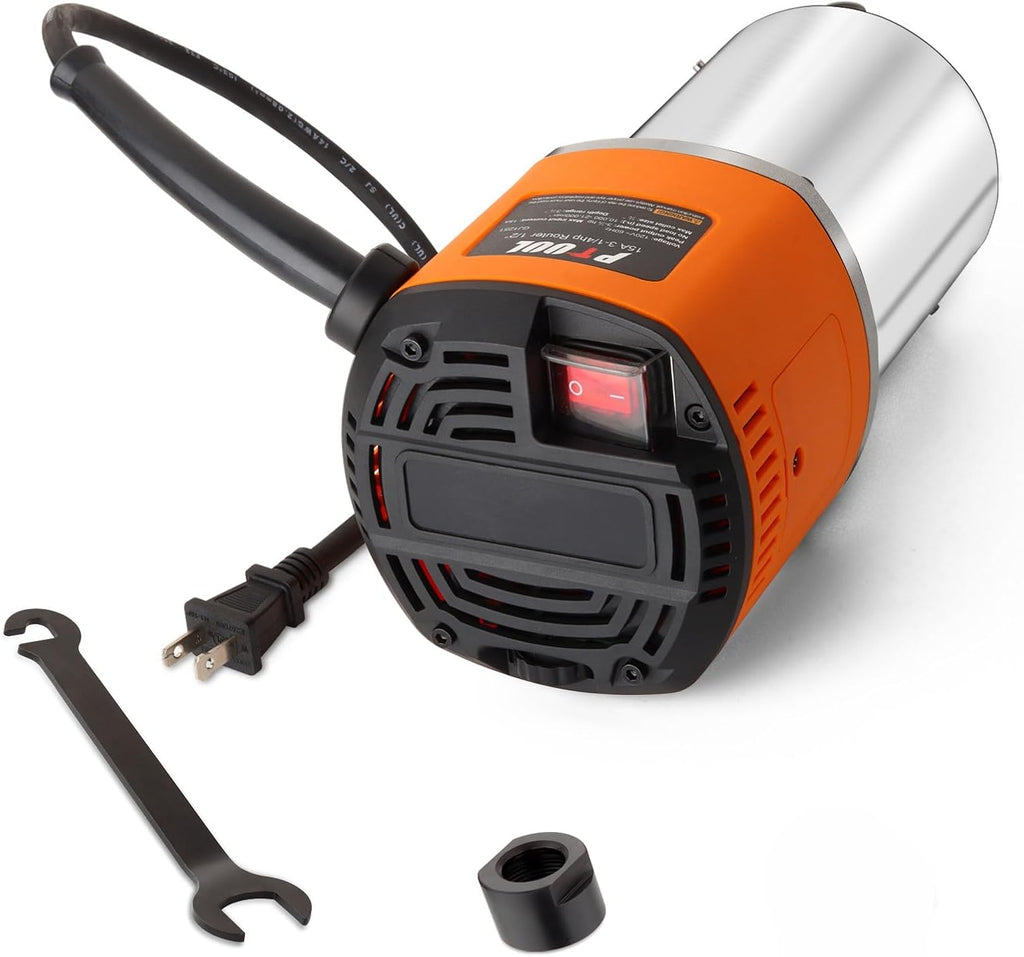 3.25HP/15A Router Motor, Soft Start, 6 Variable Speed from 10000 to 21000RPM, 1/2' Collet, 4.2' Diameter, 3-1/4 HP Industrial Router, Model PT-001M