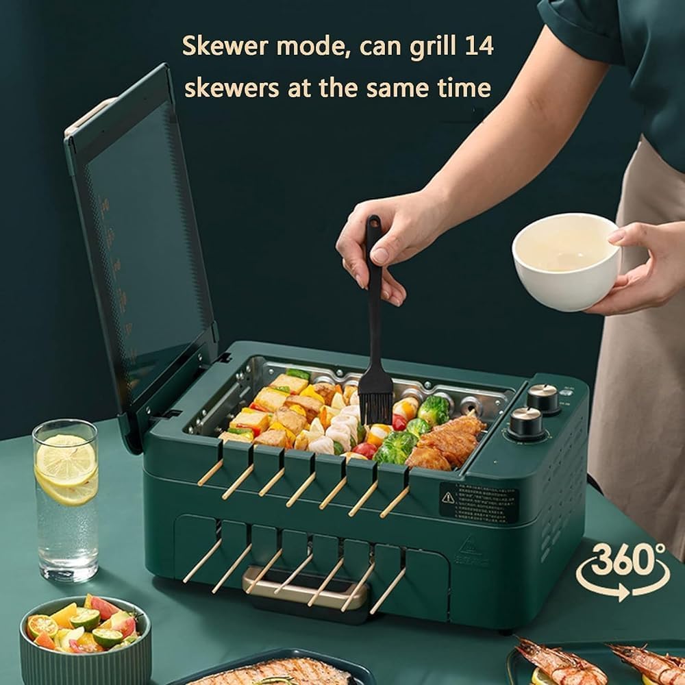 1000W Multifunctional Electric BBQ Grill,Automatic Rotating Skewer Machine, with Detachable Non-Stick Surface and Temperature Control, Ideal for Parties and Home Entertainment