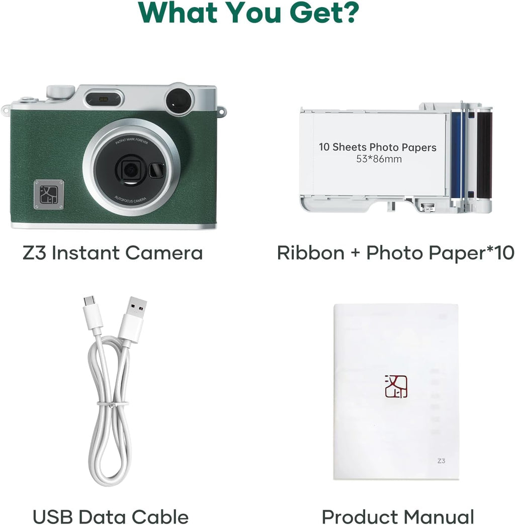 iDPRT Hanin Instant Print Camera, Instant Film Camera, Wireless Bluetooth Photo Printer + 10 Sheets Photo Paper, Portable Instant Cameras that Print Photos for Christmas/Birthday/Travel/Party