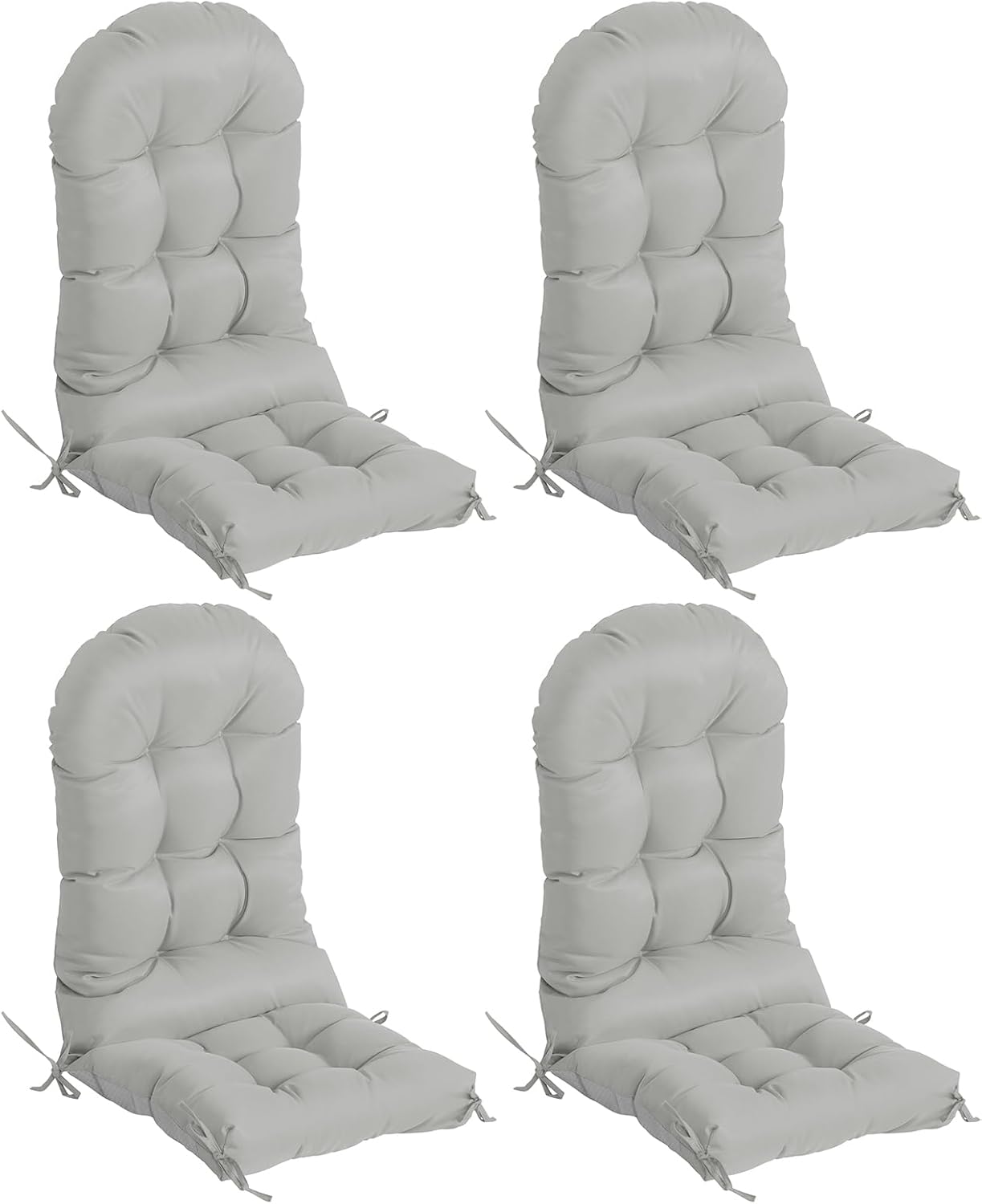Adirondack Chair Cushions Set of 4, Thick High Back Rocking Chair Cushion 47x19.6x4 Inch, Folding Patio Pads with Ties, Waterproof & Fade-Resistant Seat Pads Indoor/Outdoor (Grey)