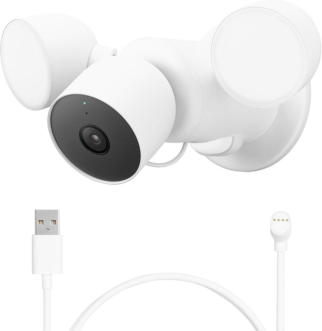 Google Nest Cam with Floodlight - Outdoor Camera - Floodlight Security Camera, White, 1 Count with Extra Replacement Cable