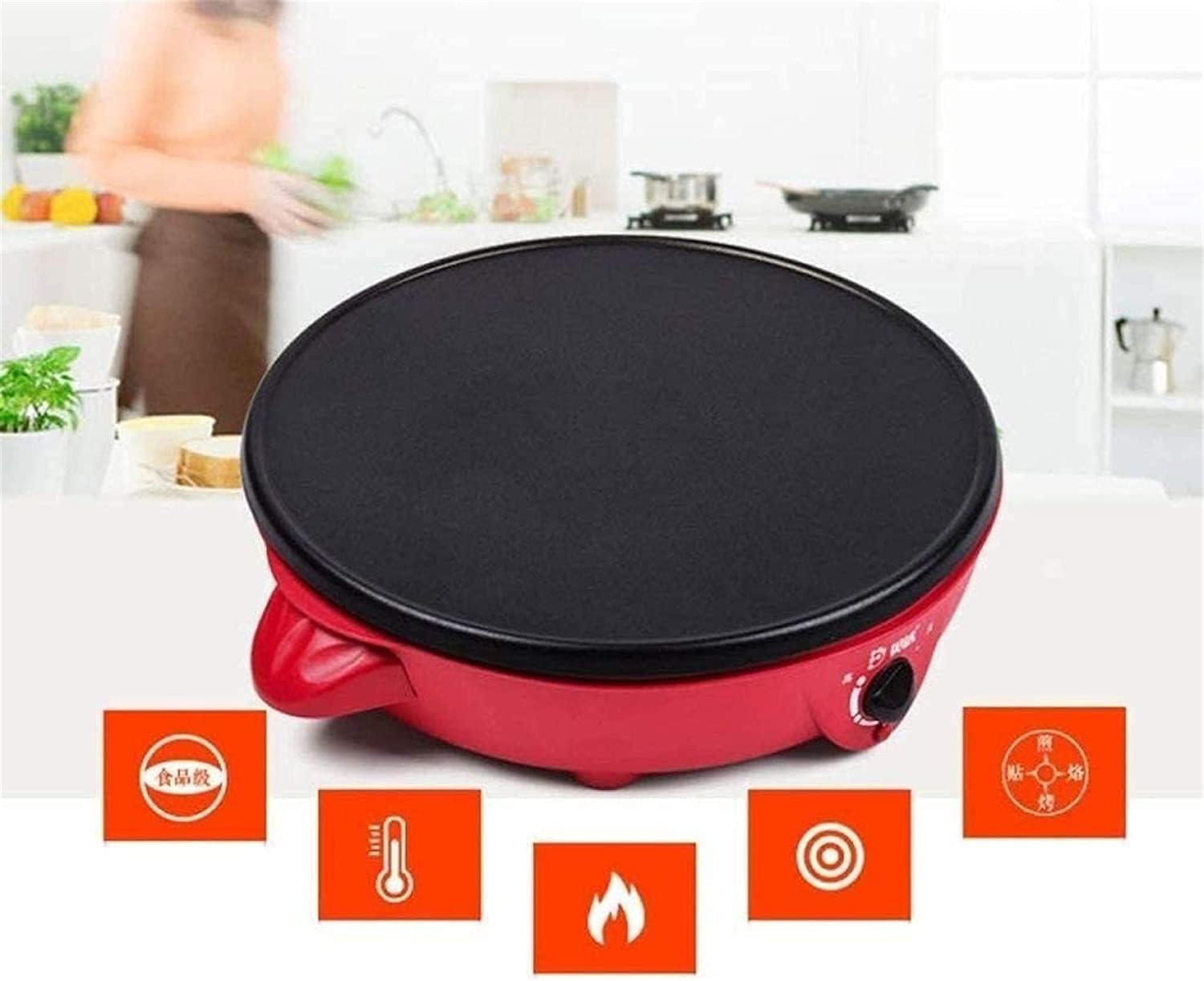 Electric Grill Indoor Electric Teppanyaki Grill Table Hot BBQ Plate for Kitchen Dinner Party Camping Festival Cooking 1100W (Color : Red)