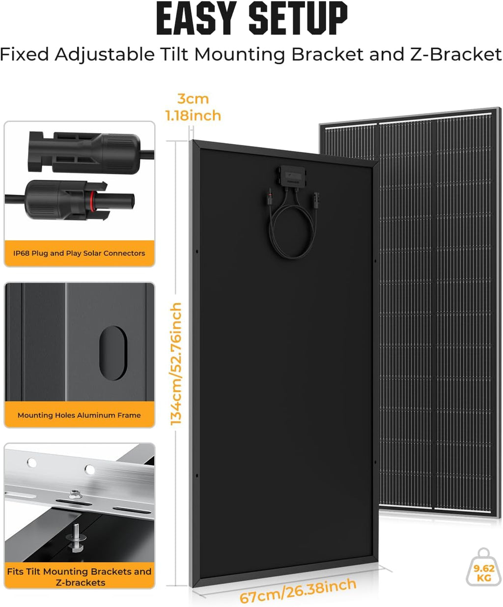 18BB 400 Watt Solar Panel,200W N-Type Solar Panels, 25% High-Efficiency Monocrystalline Module PV, for 12V/24V Battery, Home, Trailer, Camping, Marine, Boat, Farm, RV and Off-Grid