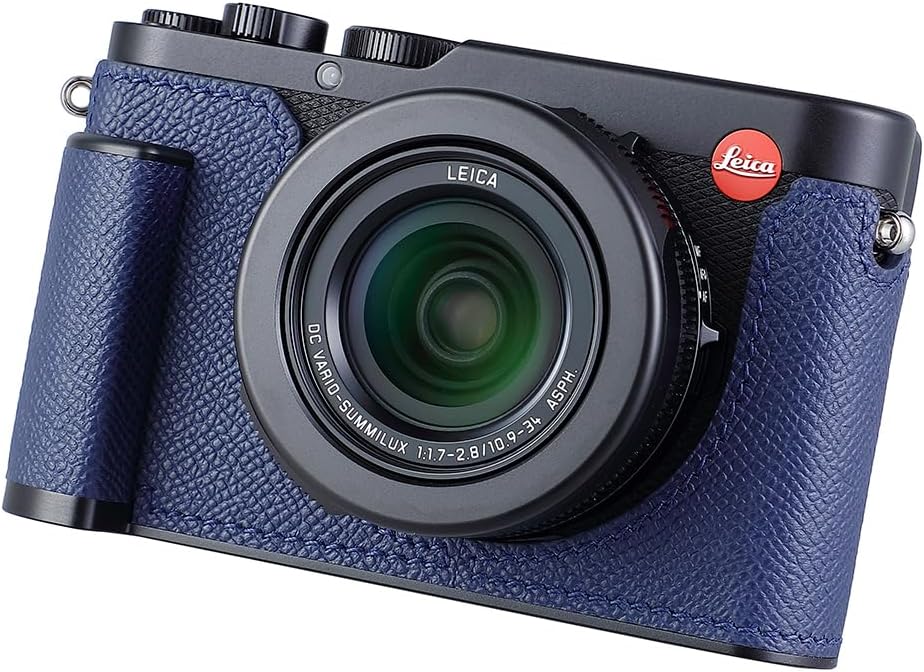 Camera Half Case for Leica D-LUX 8, Vintage Metal Genuine Leather Instant Camera Protective Cases Stylish Portable Shockproof (Blue L)