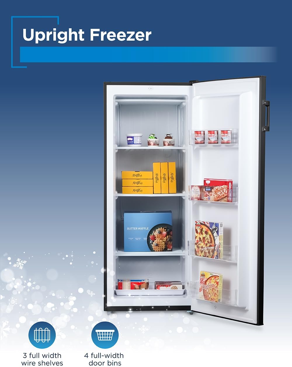 BLACK+DECKER 8.5 Cu. Ft. Upright Freezer, Stand Up Freezer with Mechanical Temperature Control, Freezer Upright with 3 Shelves and 4 Door Bins, Manual Defrost, R600a Refrigerant, BUF850LB, Black
