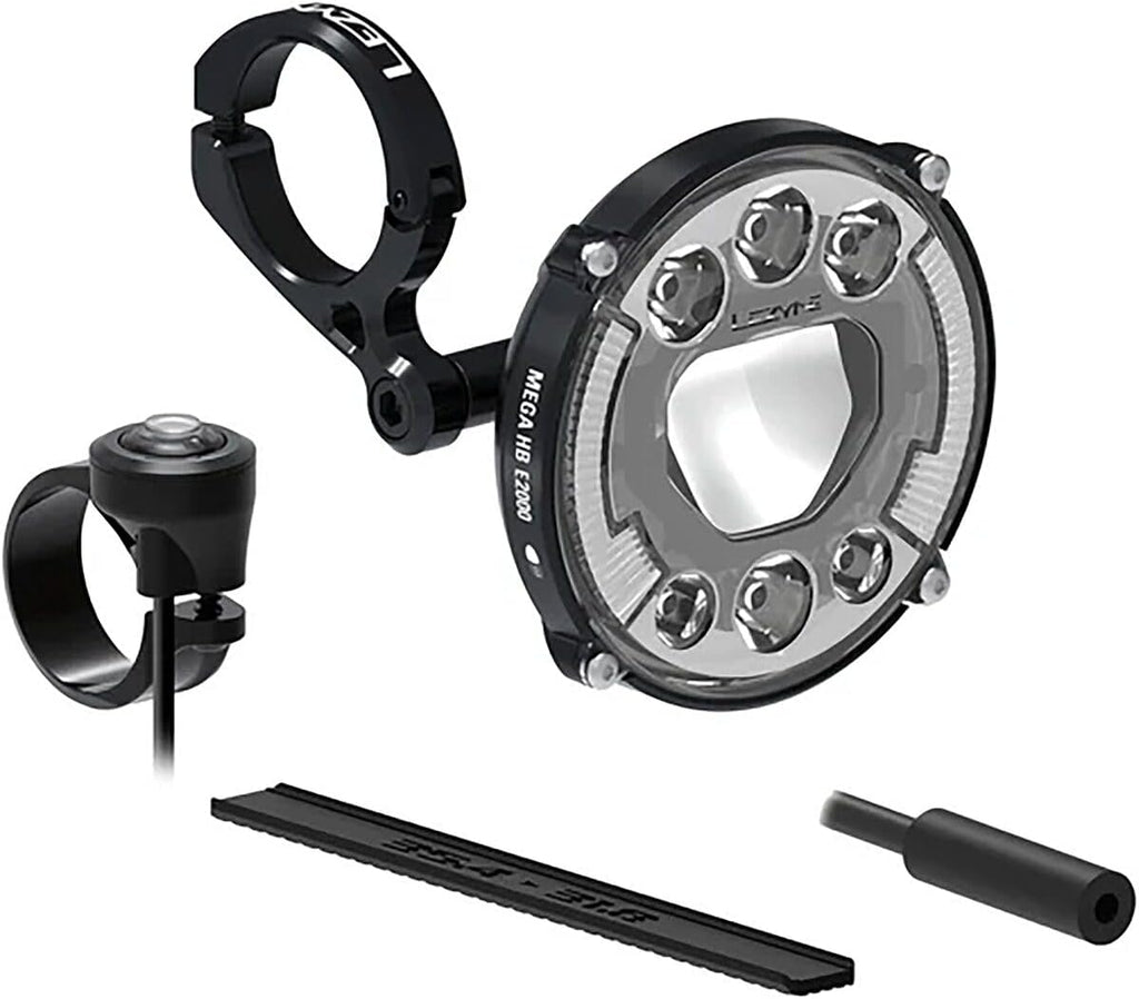 Lezyne Mega HB E2000 Ebike Headlight - 2000 Lumen High Beam & 600 Lumen Low Beam, STVZO Compliant, CNC Machined Aluminum Body, Daytime Running Light, Auto Thermal Protection, E-Bike Compatible 10.5-13