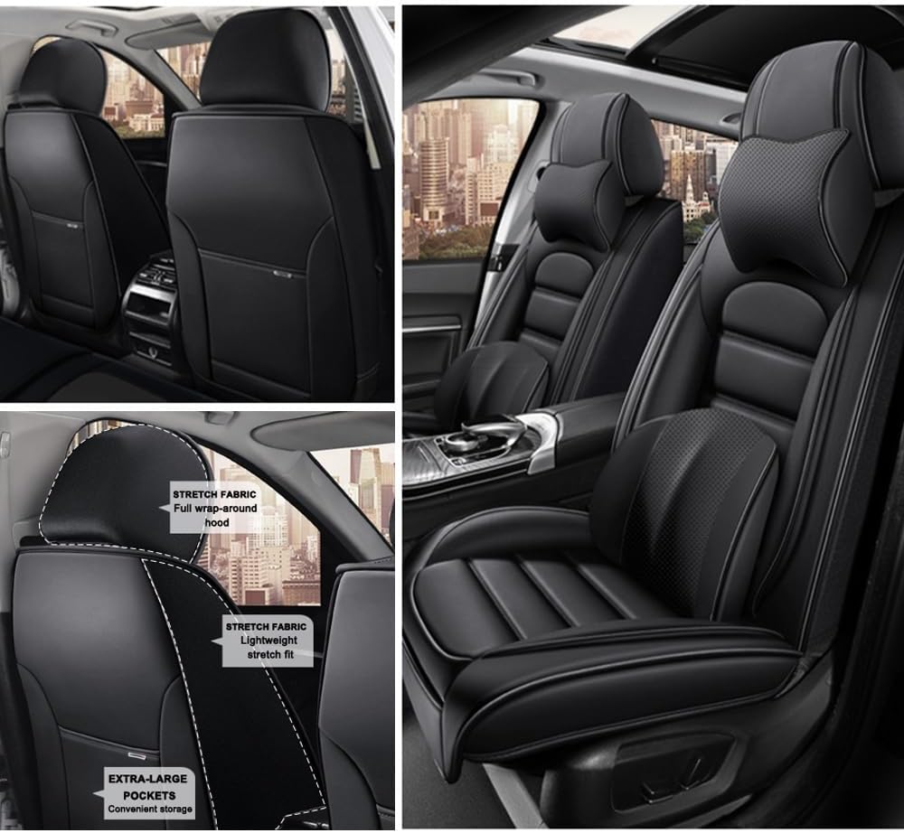 2 Seat Covers for Toyota Corolla Cross 2010-2025 2026 Leather Car Seat Covers Waterproof Anti-Slip Soft Car Seat Protectors Premium Automotive Seat Covers with Airbag（Luxury,Classic Black）