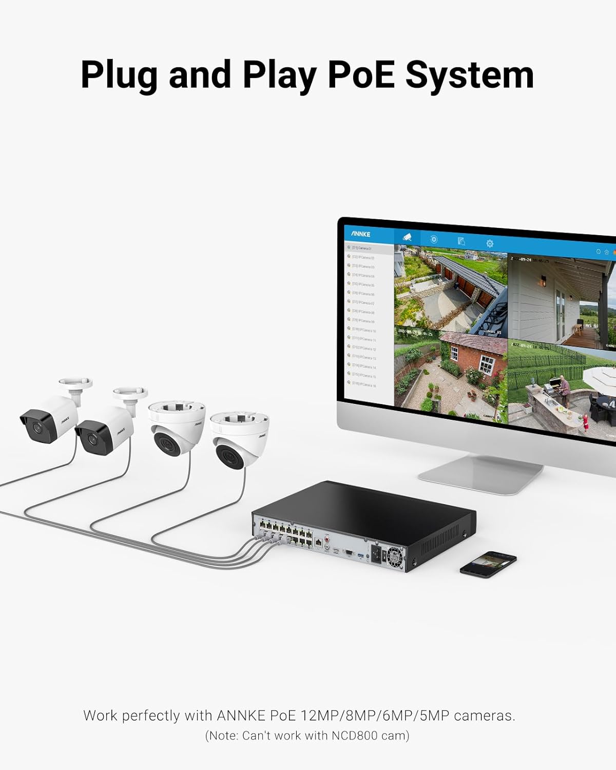 ANNKE 12MP 16CH NVR (4MP/5MP/8MP/12MP) POE Network Video Recorder for Home Security Camera System - Supports up to 16 x 12MP/4K IP Cameras, 24/7 Surveillance Recording, 4CH AI Features, No Hard Drive