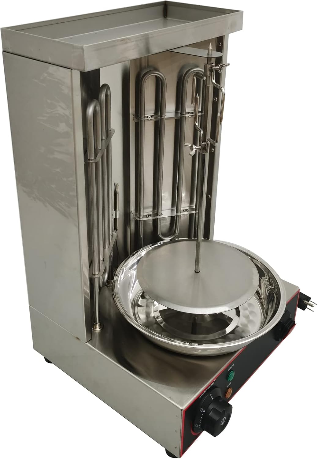 Electric Barbecue Shawarma Gyro Grill 2 Burners Commercial Stainless Steel Vertical Broiler Kebab Machine Adjustable Temperature with Meat Catch Pan and Rotating Doner for Restaurant Kitchen