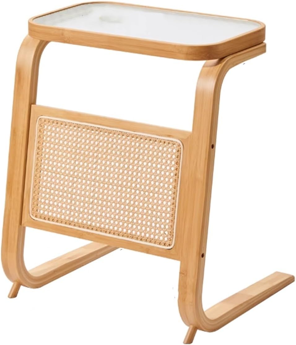 C Shaped Side Table with Storage for Self Emptying Robot Vacuum Cleaner, Small Storage Cabinet Robot Vacuum Stand Cabinet for Living Room Home Office Kitchen