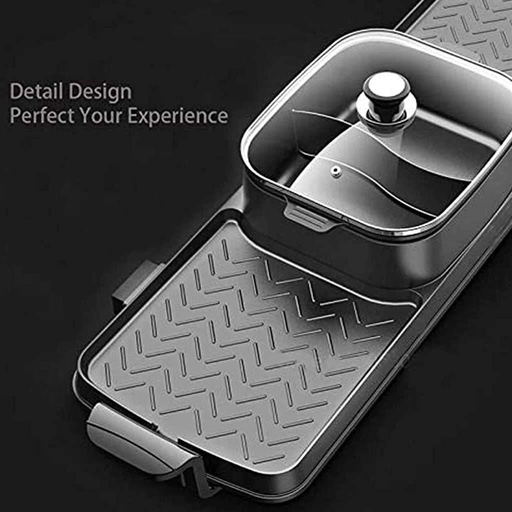 Fondue Electric Grill Hot Pot, 2700W 3 in 1 Electric Smokeless BBQ Grill Shabu Hot Pot with Divider Separate Independent Dual Temperature Control, Non-Stick Pan for 3