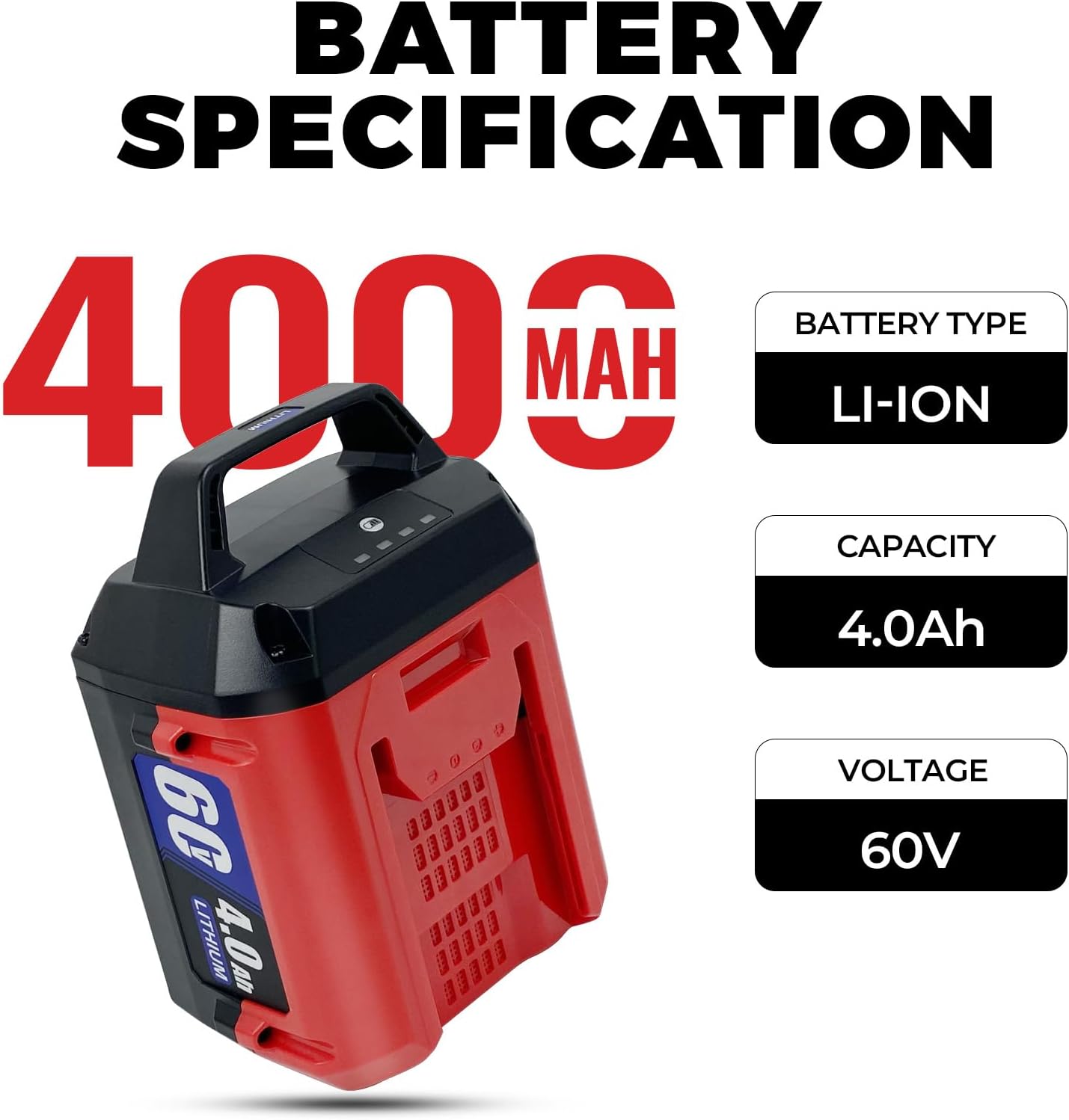 4.0Ah Replacement for Toro 60V Battery L108 L135 L216 L405 88620 88625 88660 88675 Chainsaw Cordless Lawn Mower Hair Dryer Power Tool, Compatible with Toro Flex Force 60 Volt Max Series (60V 4000mAh)