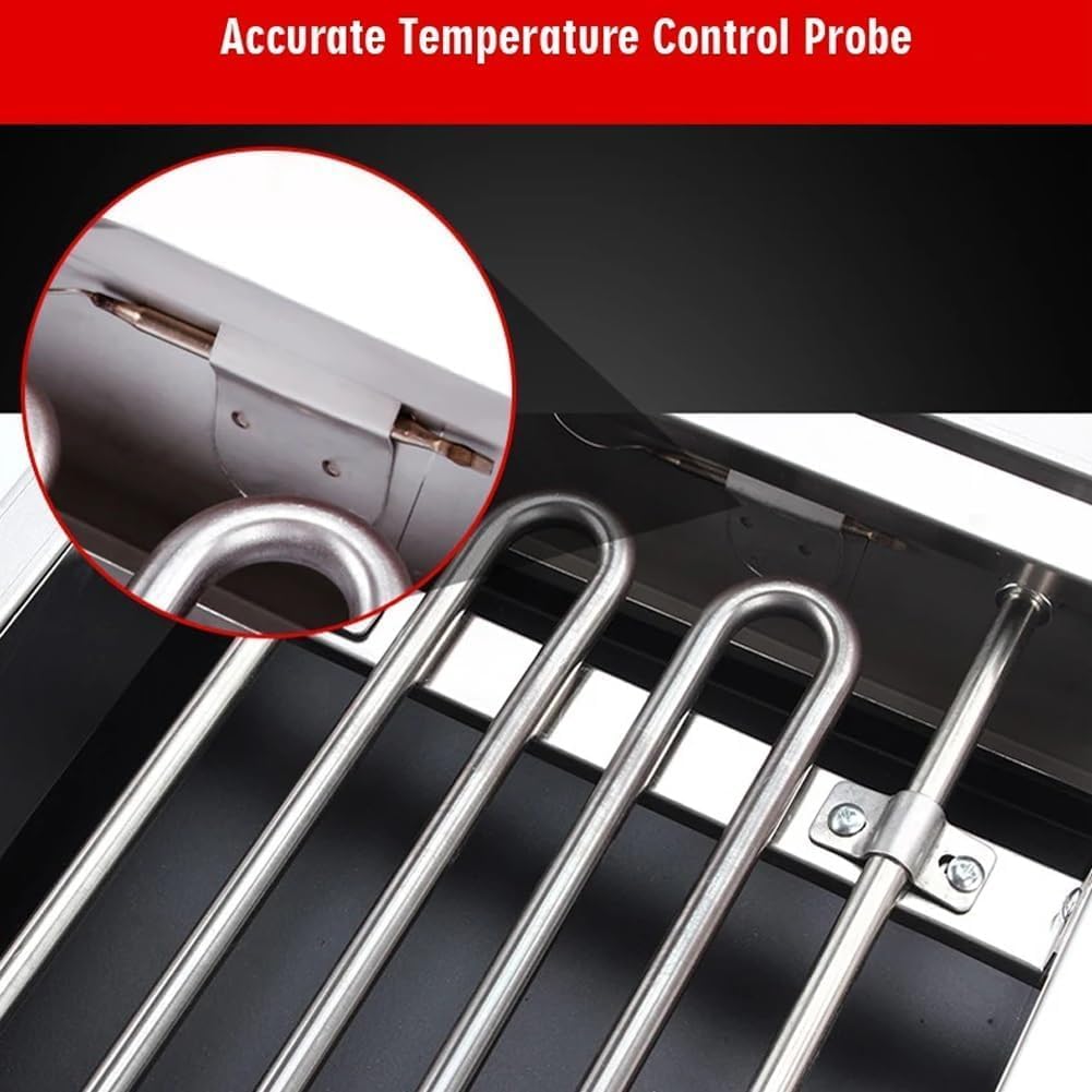 Portable Smokeless BBQ Grill Kebab Machine, 2600W Electric Heating Tube Seafood Meat BBQ Grill Machine, Temperature Control, Countertop Stainless Steel BBQ Griddle with Drip Tray for Garden Party