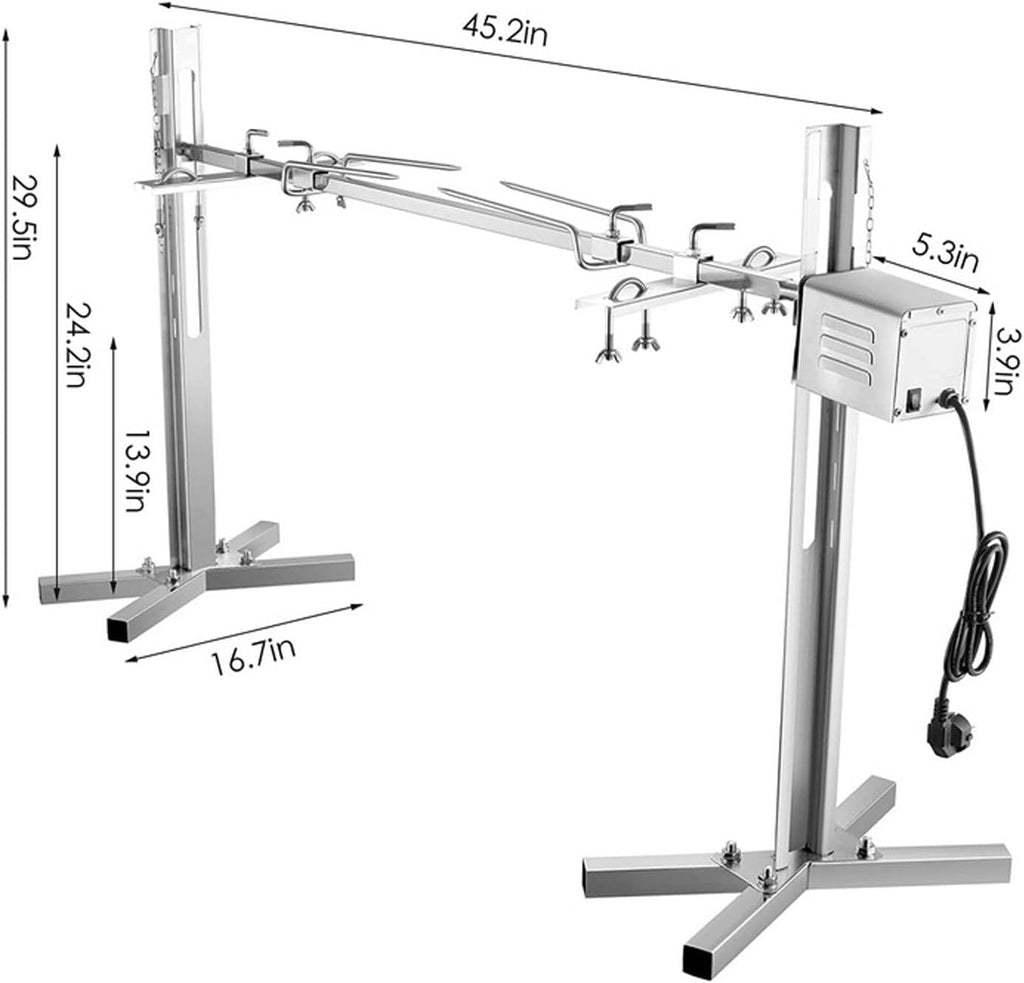Tripod Rotisserie Stand, 15W BBQ Rotisserie Kit with Electric Motor, 360° Automatic Rotation, 5 Levels Height Adjustable and Load-Bearing 30KG, Even Grilling, for Outdoor Picnics, Camping
