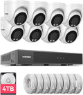 H.VIEW 8MP Security Camera System 4TB HDD, 8pcs POE Security Camera System 4k Outdoor, 8X 8MP Wired Outdoor IP Cameras with Two-Way Audio, Human AI Detection, Cameras System for Home Security