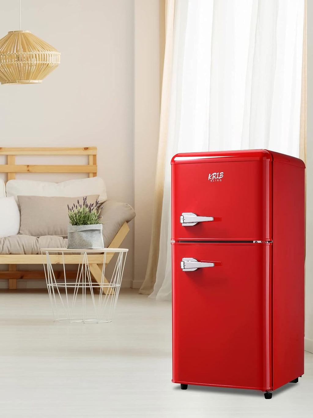 KRIB BLING 3.5 Cu.ft Refrigerators with Freezer, Fridge with 7 Level Temp Adjustable Thermostat, Fridge for Apartment, Office, Basement, Red