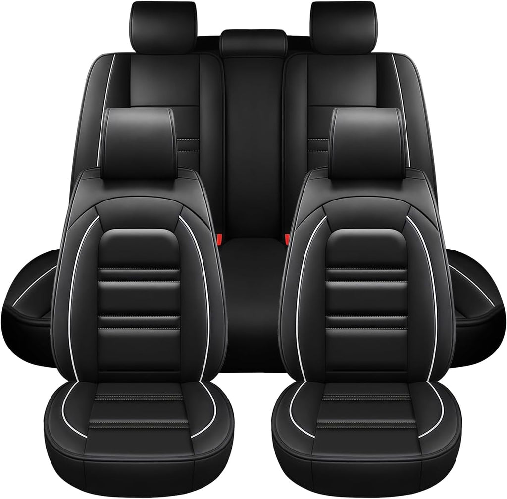 Seat Covers for Audi A3 2006-2025 | 5-Seats Leather Seat Covers, Easy to Install Automotive Seat Covers Full Set (Full Set, Black&White Line)