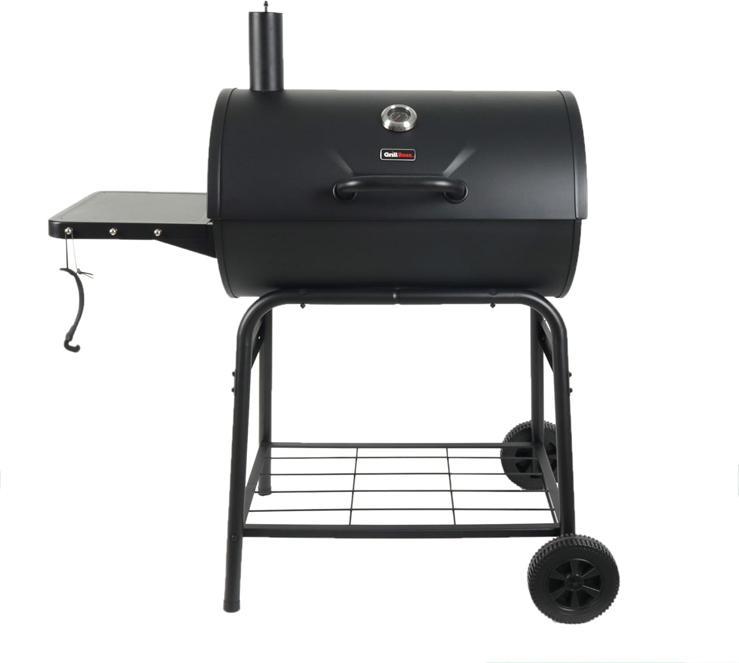 Grill Boss 30 Inch Barrel Charcoal Grill with Adjustable Grate, Large Cooking Area, Built In Temperature Gauge, and Durable Cast Iron Grates, Black