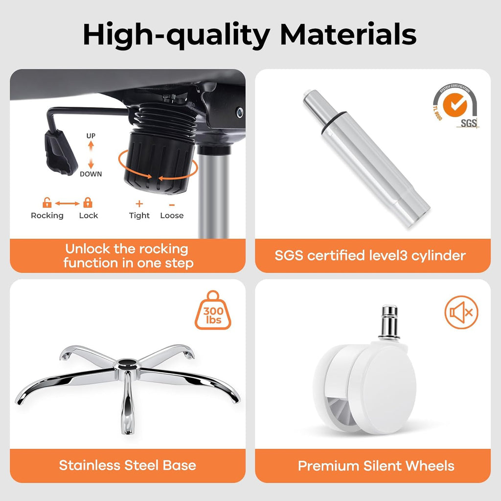 Office Chair Ergonomic Office Chair with Lumbar Support, Head Support, Rocking Function, FILP-up Armrests, Mesh High Back Chair Home Office Desk Chair, Suitable for Home, Office, Grey
