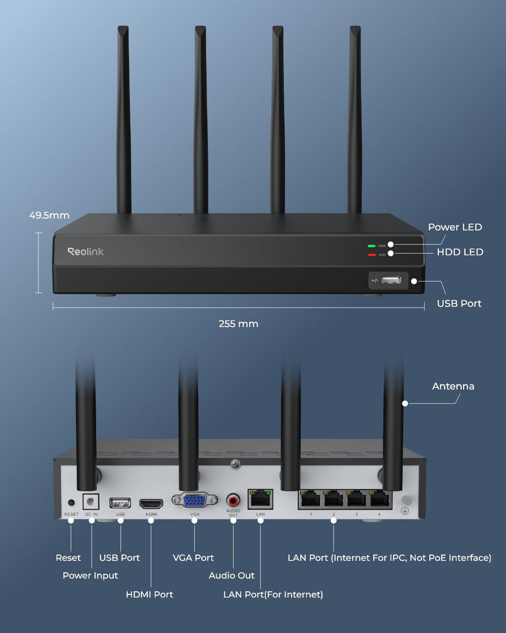REOLINK 4K 16CH WiFi NVR with Wi-Fi 6 and 2.4/5 GHz Dual-Band WiFi, Built-in 2TB HDD, Support 16MP/12MP/8MP/5MP/4MP Reolink Cameras, 24/7 Recording Home Security Camera System, Not PoE Ports, RLN12W