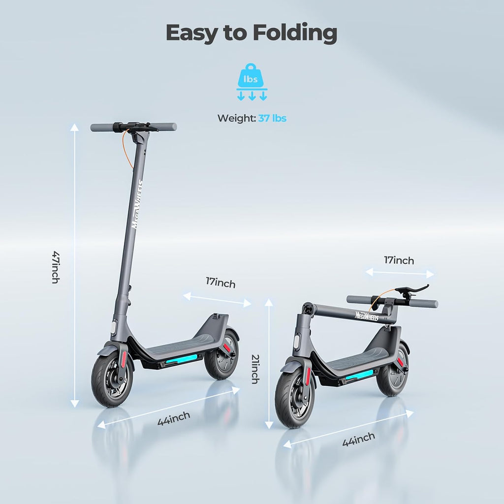 MEGAWHEELS Electric Scooter,Electric Scooter Adults Teens,10in Pneumatic Tires,350/500/600W Motor,19/31 Miles Range,15.5mph E Scooter with Smart APP Control for Commuting, Outdoor, Short Travel Gift