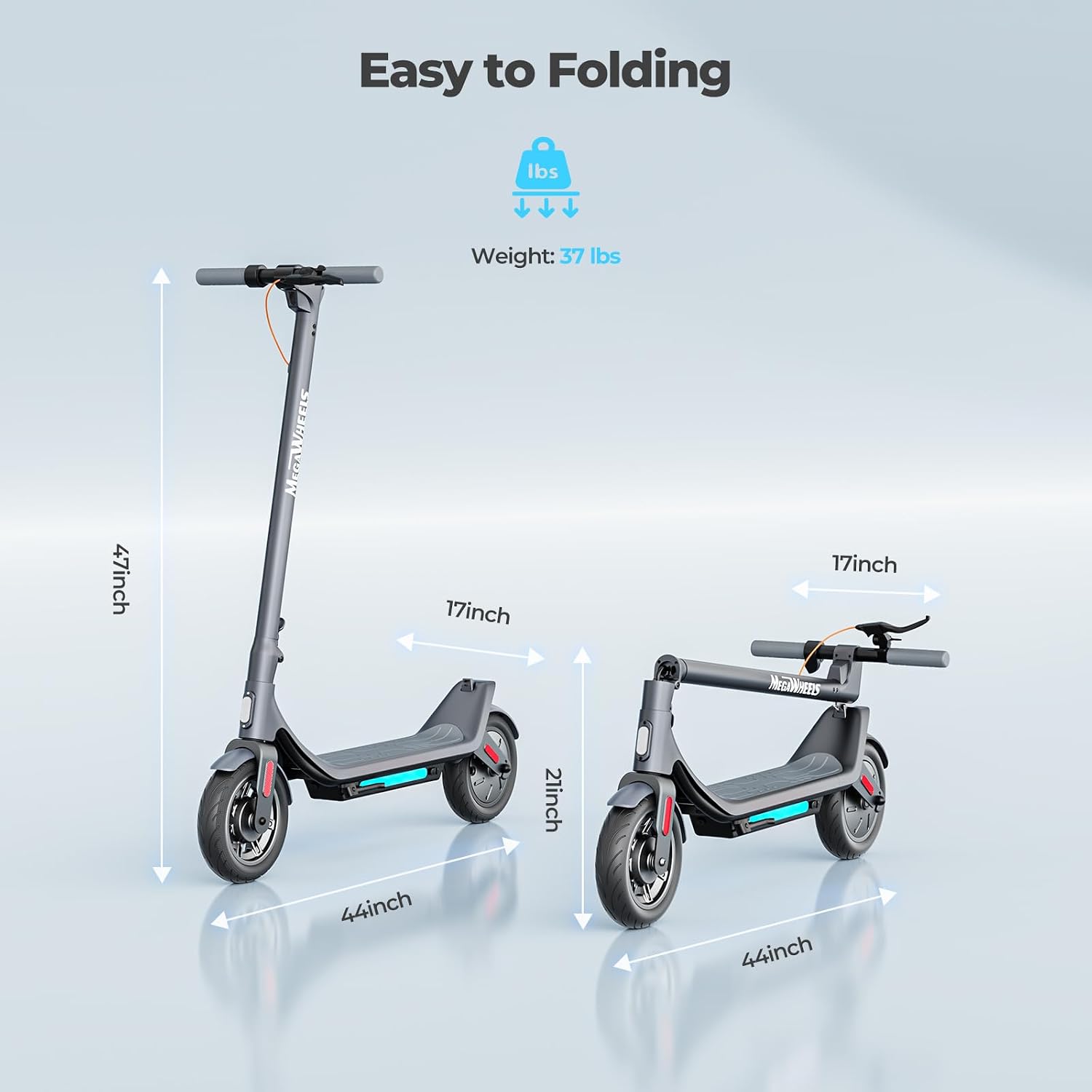 MEGAWHEELS Electric Scooter,Electric Scooter Adults Teens,10in Pneumatic Tires,350/500/600W Motor,19/31 Miles Range,15.5mph E Scooter with Smart APP Control for Commuting, Outdoor, Short Travel Gift