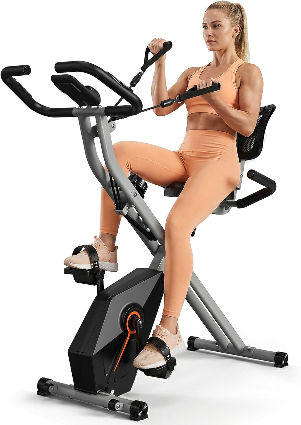 USLIM Foldable Exercise Bike Stationary Bikes for Home, 5 IN 1 Indoor Workout Bike, Cycling Bike with 16-Level Quiet Magnetic Resistance, 6.6 LBS Flywheel and 300LBS Capacity for Senior and Home Workout