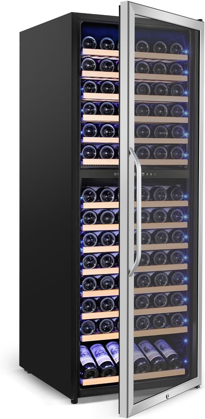 Velivi 24' Wide Dual-Zone Wine Fridge 154-Bottles, Tall Freestanding/Built-in Wine Cooler Refeigerator, Large Capacity Dual Zone Wine Cellar For Wine Collection, Low Noise and Fast Cooling