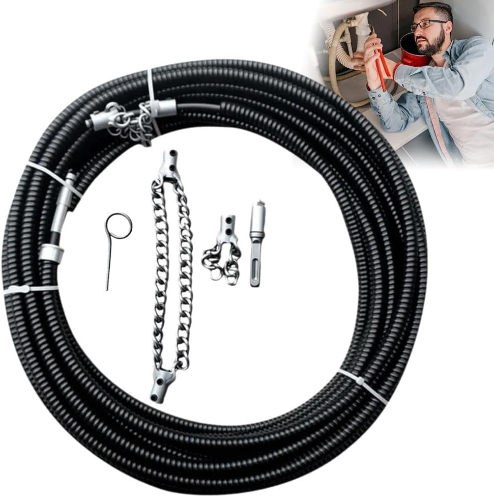 Flex-Shaft Sewer Descaling Chain, Multi-Purpose PVC Pipe Maintenance Tool, Push-Type Rotary Cable Sewer Dredge, Oil in Pipeline Blocks Drilling Tools, Suitable for 16mm Spring
