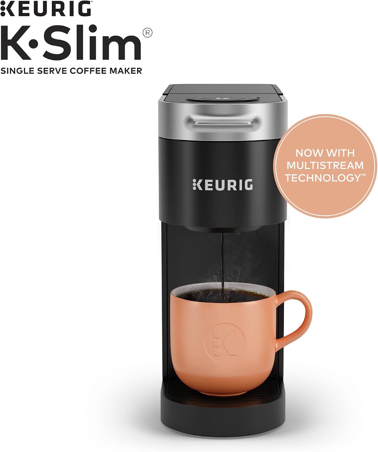 Keurig K- Slim Single Serve K-Cup Pod Coffee Maker, Multistream Technology, Black & Brewer Cleanse Kit For Maintenance Includes Descaling Solution & Rinse Pods