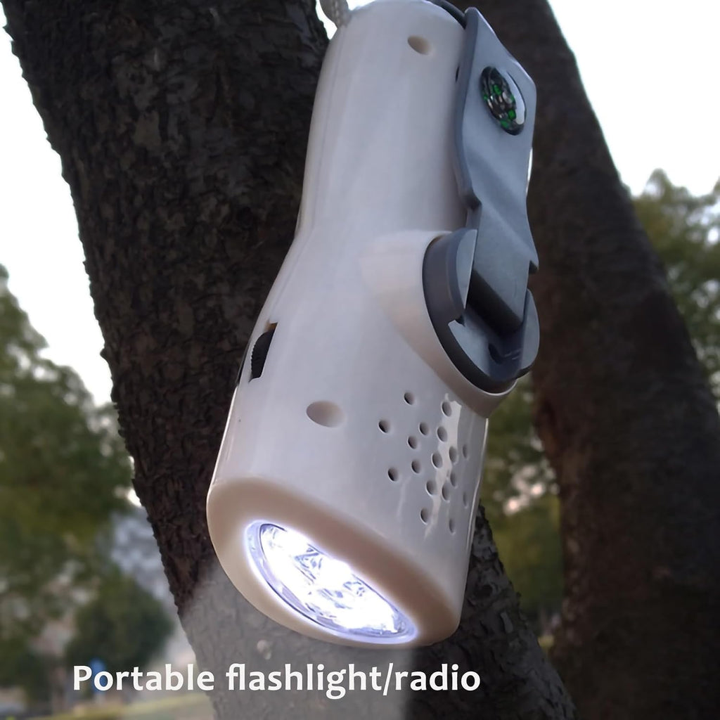 Hand Crank Power Bank with LED Flashlight, Portable Manual Generator Emergency Charger, Solar & USB Rechargeable Outdoor Power Supply for Camping, Hiking, and Survival Use
