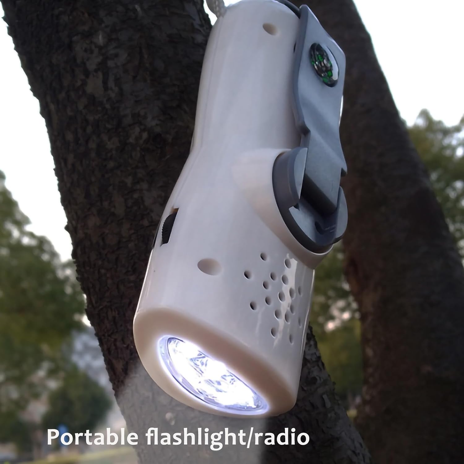 Hand Crank Power Bank with LED Flashlight, Portable Manual Generator Emergency Charger, Solar & USB Rechargeable Outdoor Power Supply for Camping, Hiking, and Survival Use