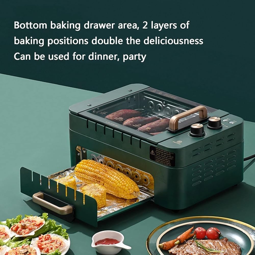 1000W Multifunctional Electric BBQ Grill,Automatic Rotating Skewer Machine, with Detachable Non-Stick Surface and Temperature Control, Ideal for Parties and Home Entertainment