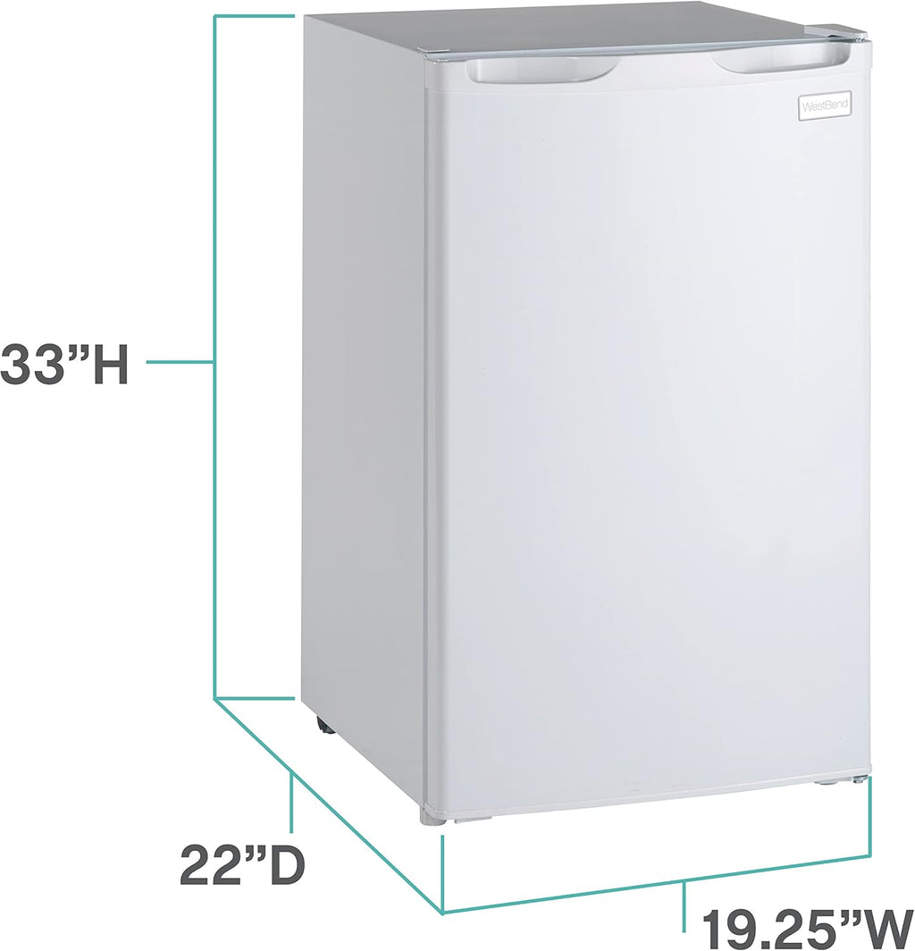 West Bend Mini Fridge for Home Office or Dorm, Features Single Reversible Door Removable Shelves Manual Defrost and Mechanical Adjustable Temperature Control, 4.4 Cu.Ft, White