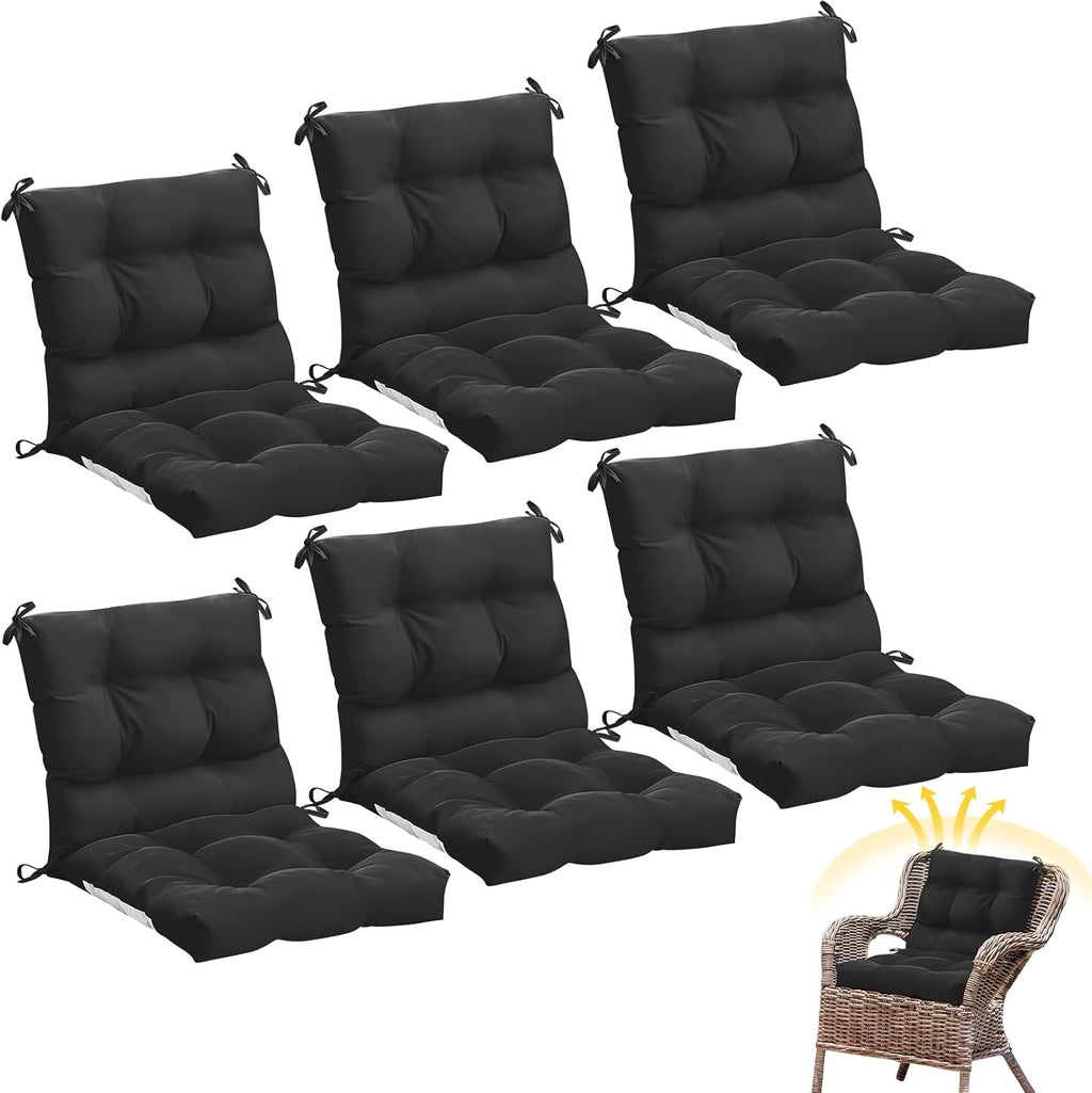 Marsui 6 Pcs Outdoor Indoor High Back Chair Cushions Patio Furniture Tufted Pillow with Ties Water-Resistant Replacement Outdoor Rocking Chair Cushions, 42 x 21 Inches (Black,Solid Color)