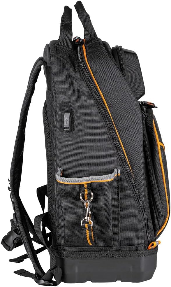 Klein Tools 62800BP Backpack Tool Bag, Tradesman Pro Extra-Large 40-Pocket Electrician Jobsite Backpack with Molded Bottom, Charging Port