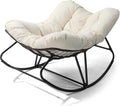 JOYBASE Outdoor Indoor Papasan Rocking Chair, Oversized Papasan Rocker with Cushion, Patio Wicker Comfy Egg Chair for Backyard Bedroom Living Room Lounge Reading (Beige)