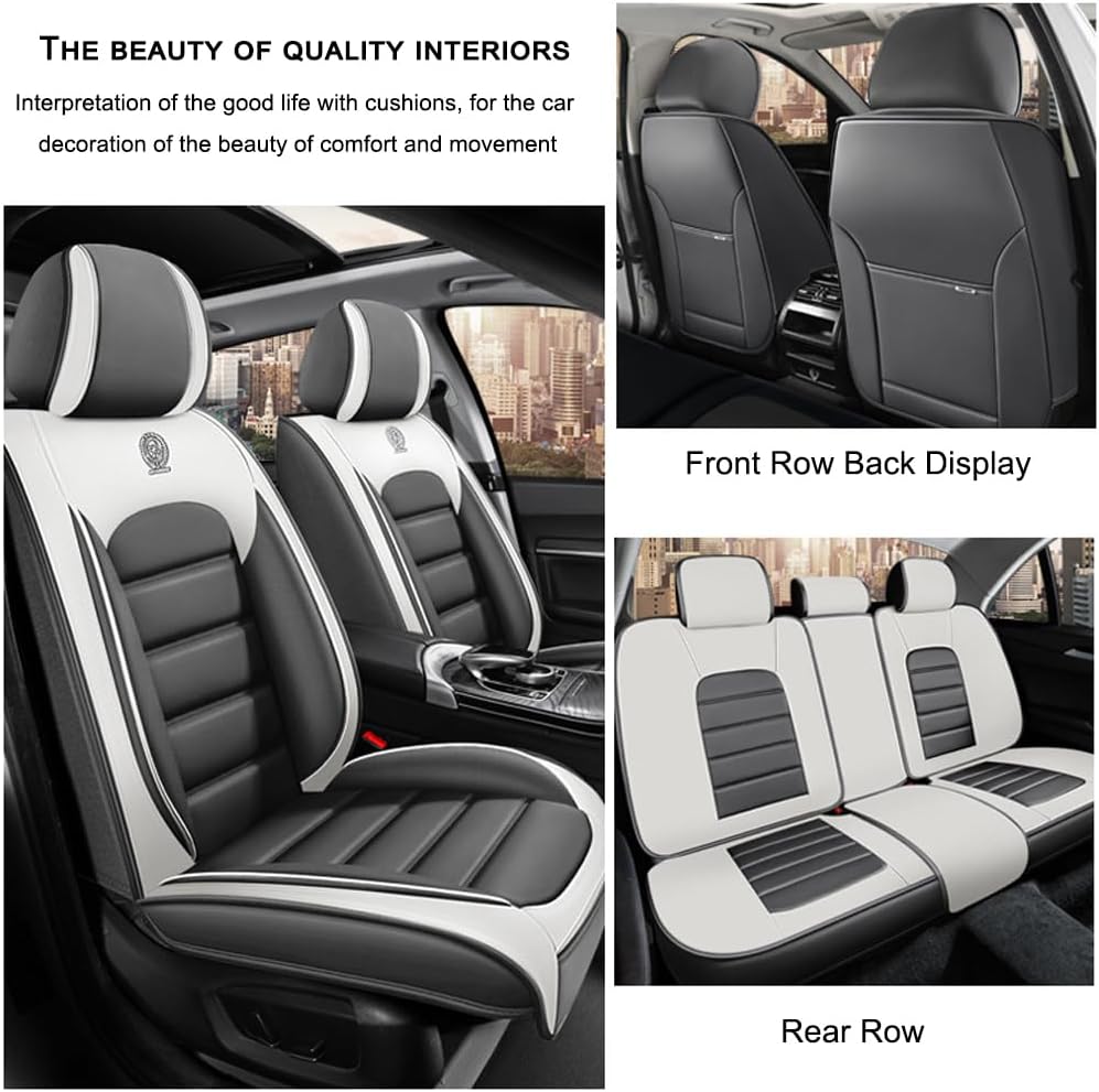 5 Seat Covers for Buick Encore GX 2020-2024 Leather Car Seat Covers Waterproof Anti-Slip Car Seat Protectors Comfort Automotive Seat Covers with Airbag（Standard,White+Gray）