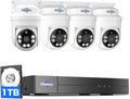 Hiseeu 3K 360°View PTZ Wired Security Camera System with Color Night Vision,Audio 8ch 5MP DVR,4PCS Cameras,1TB HDD,Person/Vehicle Detection,Home CCTV Camera System Outdoor,24/7 Record