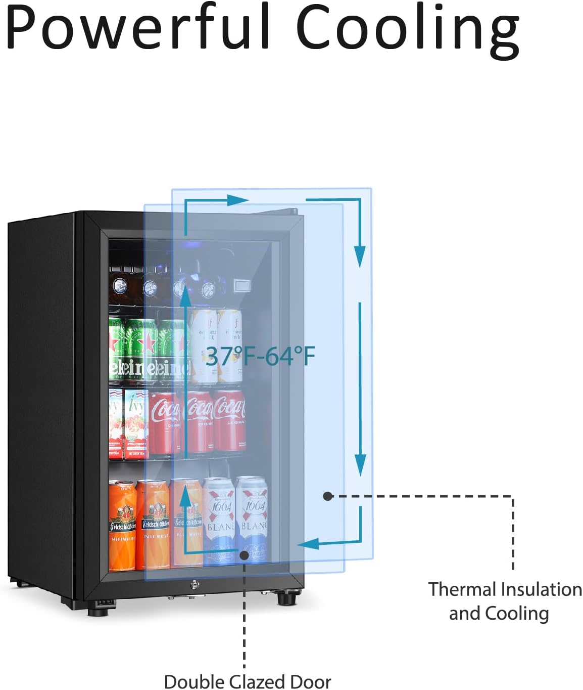 Saeoola Beverage Refrigerator, 2.3Cu.ft Mini Fridge with Double Glass Door, Cooler for Soda, Beer or Wine for Home, Office or Bar with Adjustable Removable Shelves (Black)