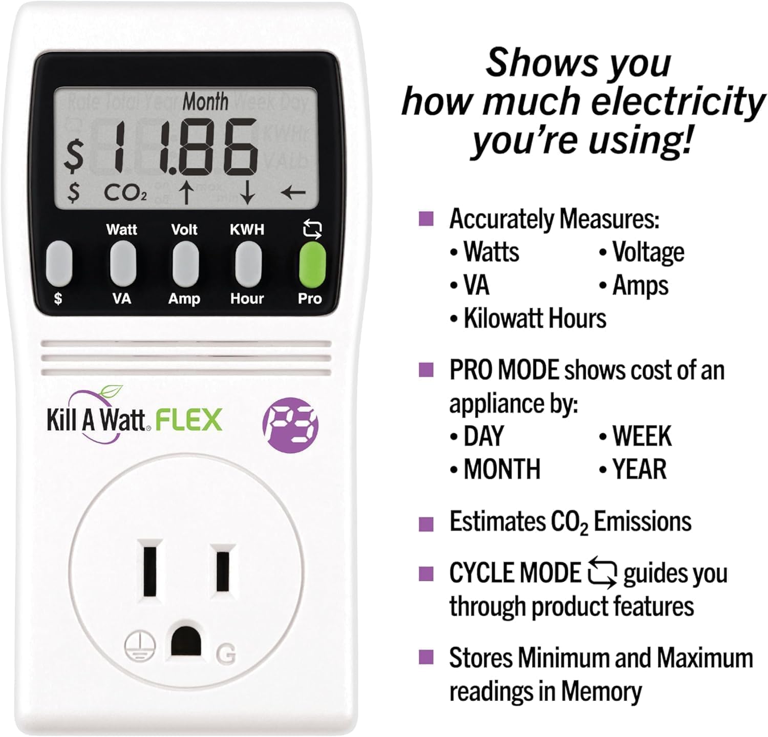P3 International P4456 Kill A Watt Flex Plug-in Electricity Usage + Power Consumption Monitor, Watt Voltage Tester, Electrical Energy Saving Monitor with Auto Cost Calculator (Pack Of 3)