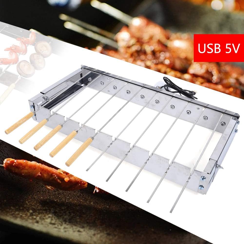 Automatic Rotating Kebab Grill Rack - 10-Hole Stainless Steel BBQ Rotisserie Skewers, USB Powered, Perfect for Outdoor Family Events & Parties, Durable & Adjustable