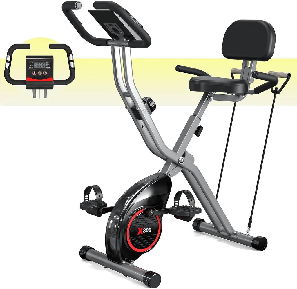 Indoor Exercise Bike Stationary Bikes for Home with 16-Level Magnetic Resistance, Lightweight Foldable Cycling Bike with 70% Pre-Assembled, 260 LBS Capacity, Flywheel of 5.5 LBS for Quiet Home Workout
