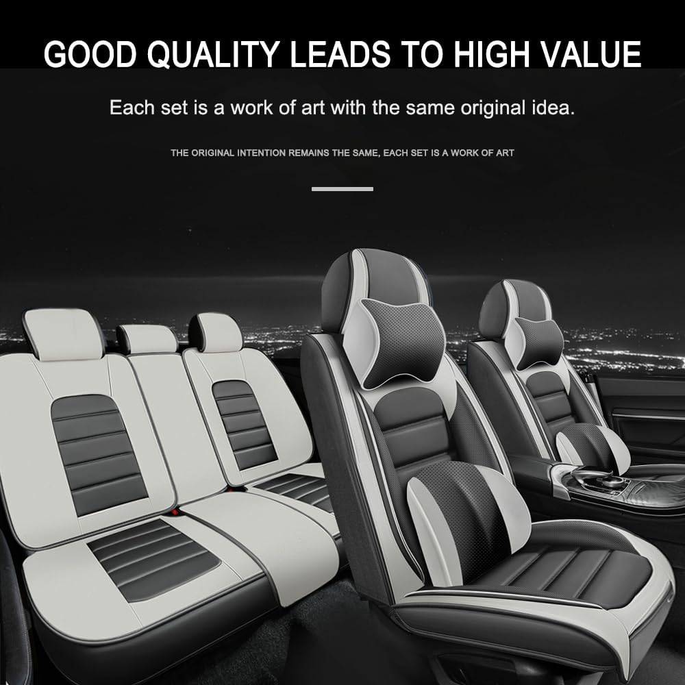 5 Seat Covers for Buick Encore GX 2020-2024 Leather Car Seat Covers Waterproof Anti-Slip Car Seat Protectors Comfort Automotive Seat Covers with Airbag（Luxury,White+Gray）