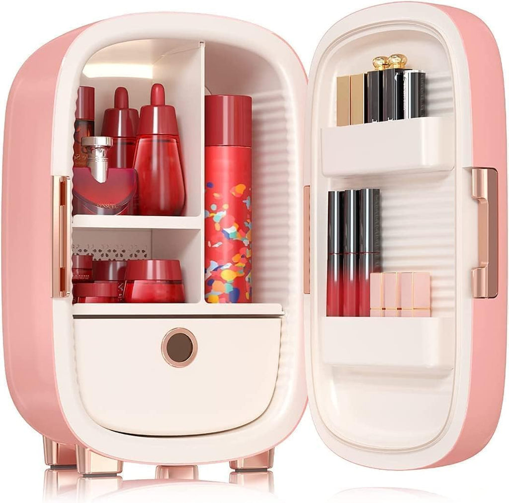 JSTPRO Skincare Fridge 12 Liter, Beauty Fridge for Comestic Storage, 10°C/50°F + Intelligent Constant Temperature Control Mini Compact Pink Cosmetics Refrigerator for Makeup Lipstick