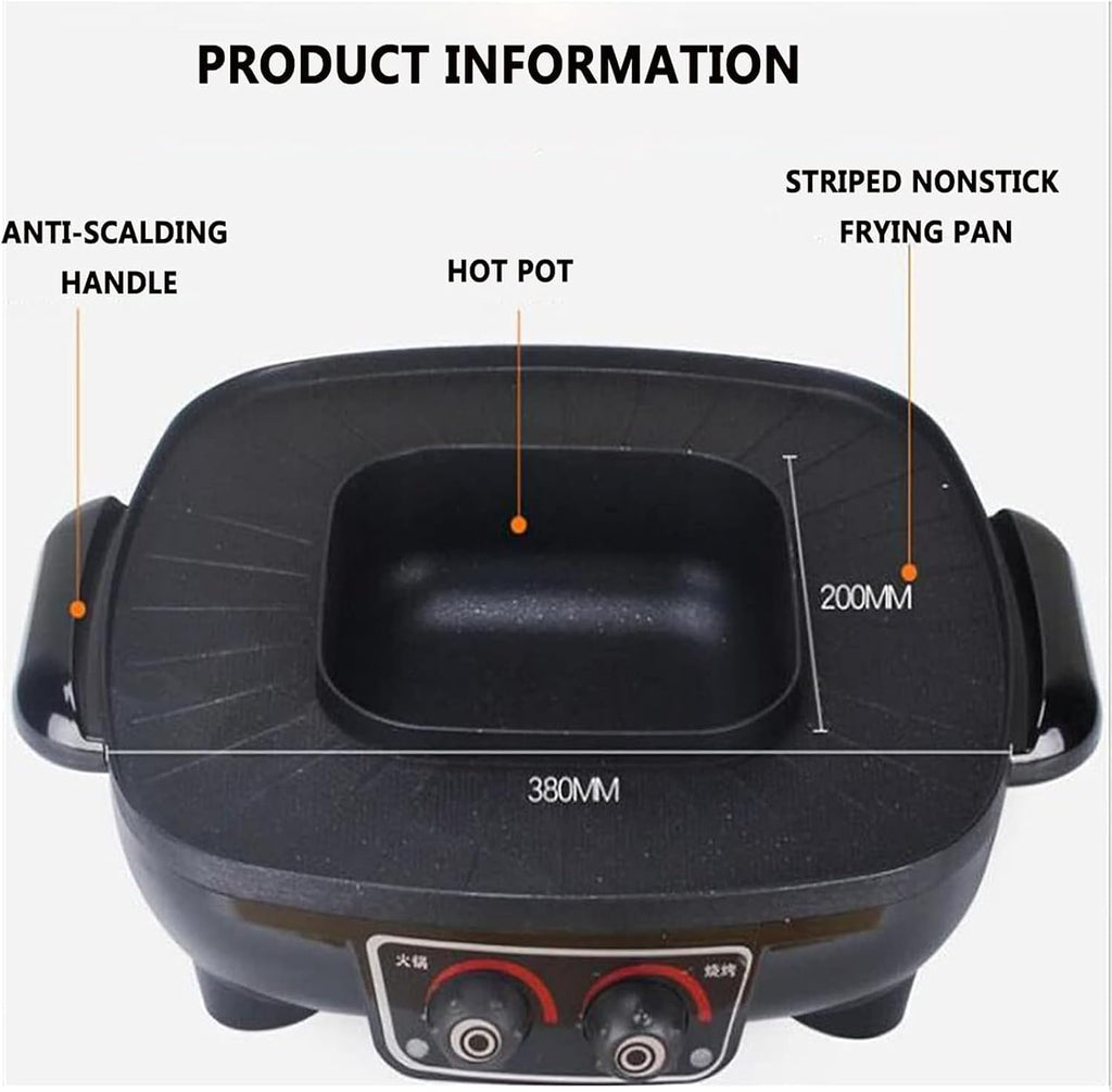 Medium Household Electric Hot Pot with Grill, Soup Pot and Korean BBQ, Non-stick Coating, Easy to Clean, For 2-4 People to Enjoy, 1600 W