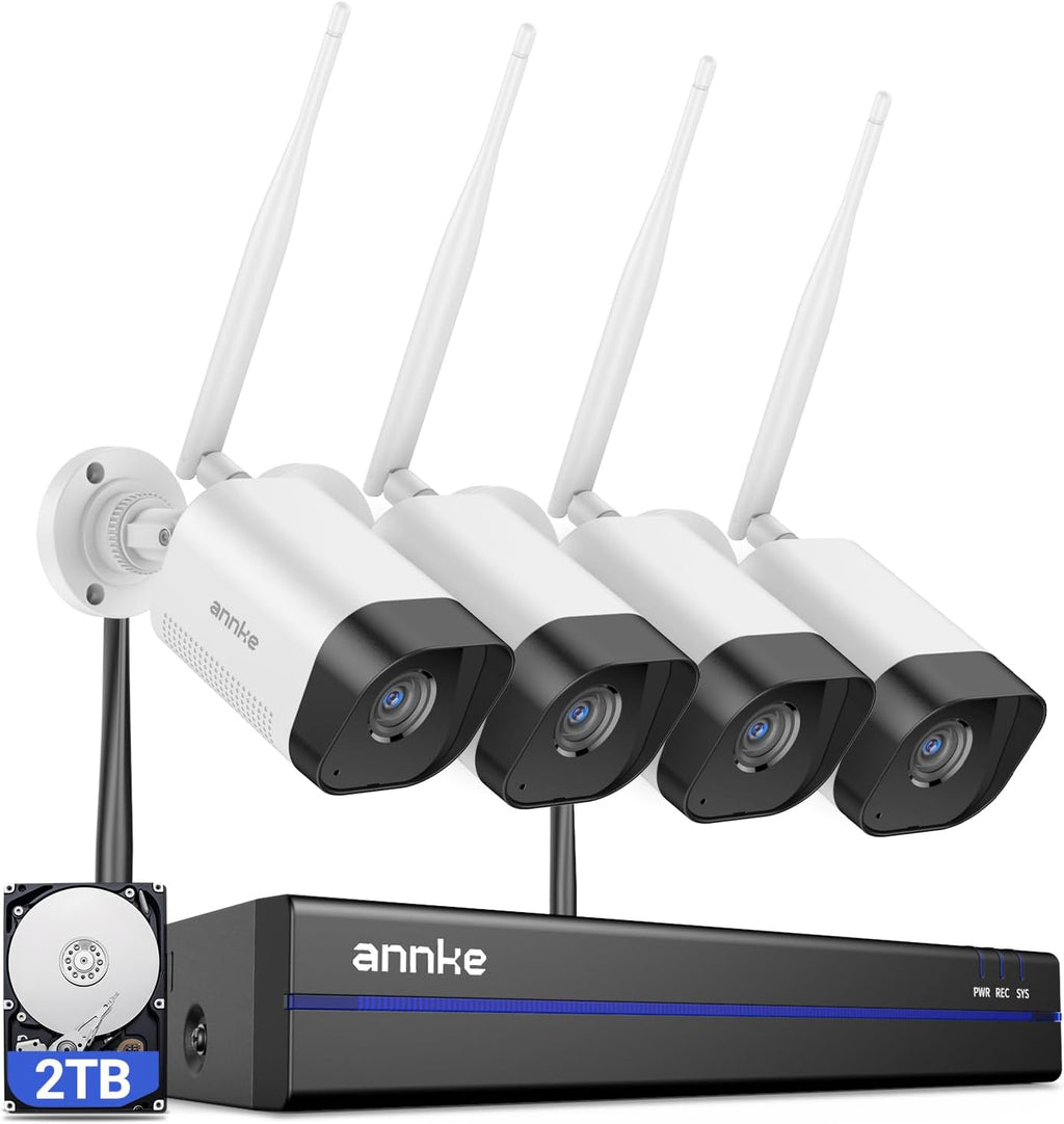 ANNKE 4K 16CH Wireless Security Camera System, 8MP NVR with 4pcs 5MP Outdoor WiFi Cameras, 2TB HDD, Human Detection, Two-Way Audio, Instant Alerts,100ft Night Vision, Smart Playback, IP66