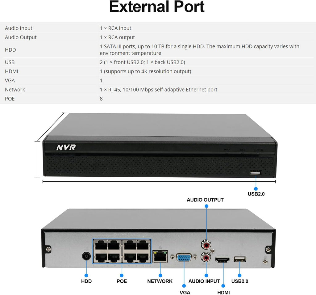 DahuaSecurity Advanced 8-Channel 8 PoE Port Network Video Recorder with 3TB HDD 4K HDMI Output and Smart Surveillance Features NVR for Home Security Camera System (NVR-8ch-8POE-3)