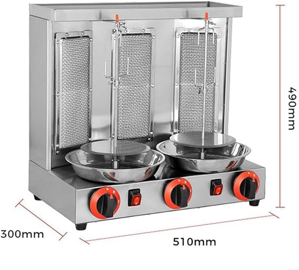 Commercial Vertical Barbecue Grill, 360° Automatic Rotation Gas Rotisserie BBQ Skewer, Stainless Steel Kebab Baking Oven with Temperature 50-300℃, for Restaurant Kitchen Parties(Silver)